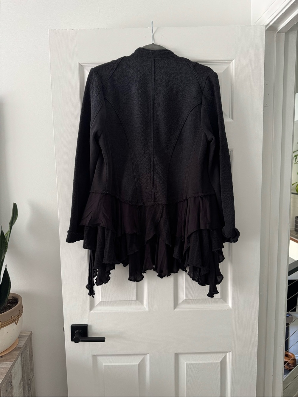 Black Women's Ruffled Hem Military Style Jacket